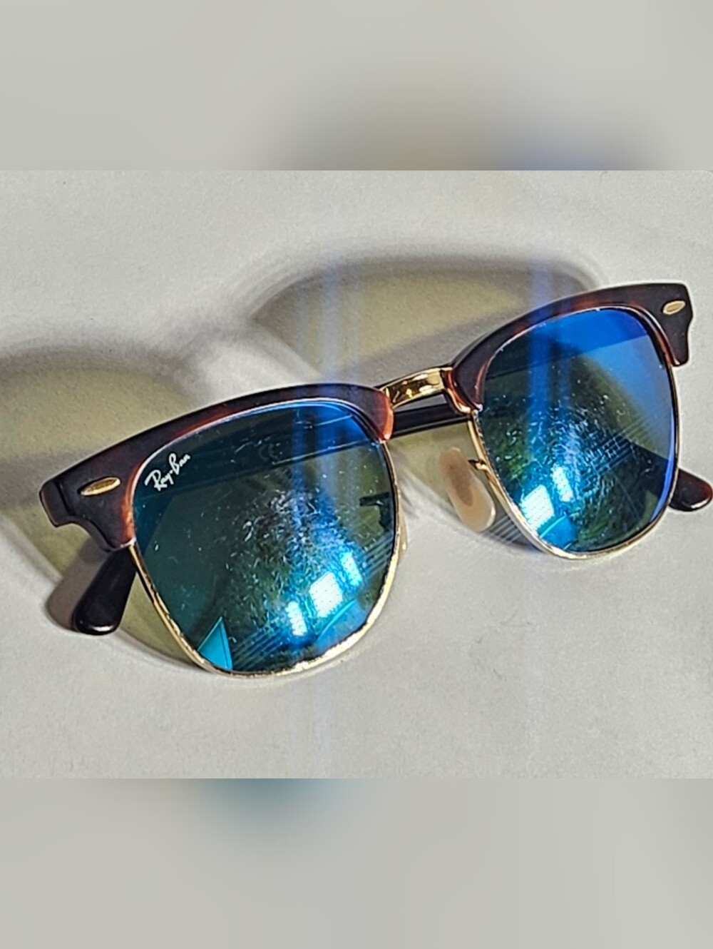 RAY BAN Havana Blue Flash Mirror Clubmaster Tortoise Sunglasses Style RB3016